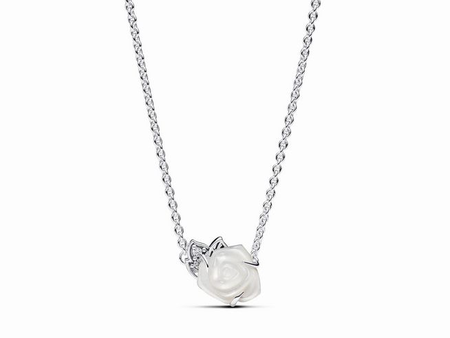 Pandora 393206C01-45 Weiße Blühende Rose - Collier-Halskette - Silber - Steinmix Weiß - 45 cm