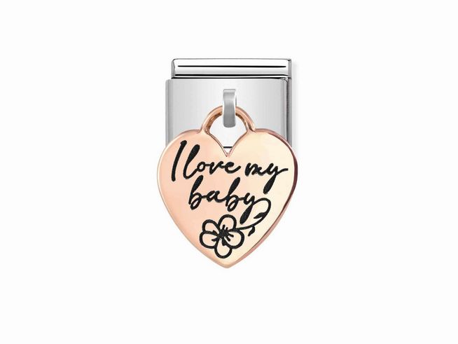 Nomination 431803 08 CLASSIC CHARMS - Charm-Anhänger - Roségold 375 mit Gravur - Herz + I love my baby