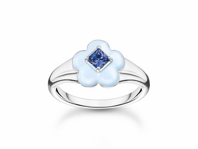 Thomas Sabo TR2433-496-1-54 Ring - Silber + Emaille + Glas-Keramik Stein - blau - Blumen - Gr. 54