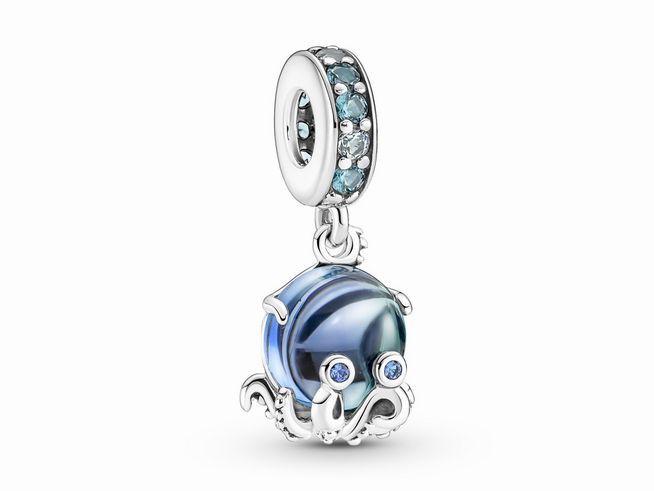 Pandora 791694C01 - Süßer Oktopus Murano-Glas Charm-Anhänger - Sterling Silber Crystal Blau