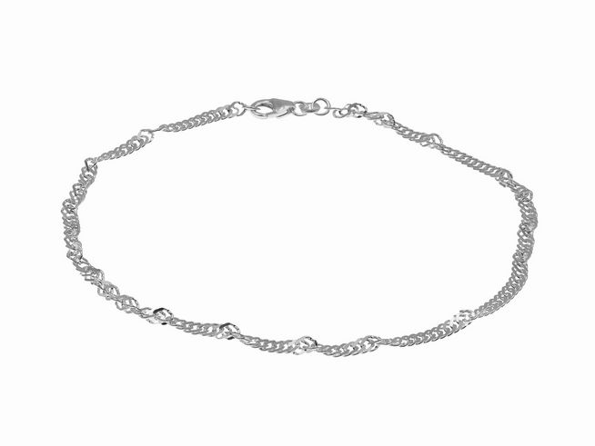 Fußkette Singapur gekordelt - Sterling Silber rhodiniert - 23 cm + 25 cm mit Zwischenöse