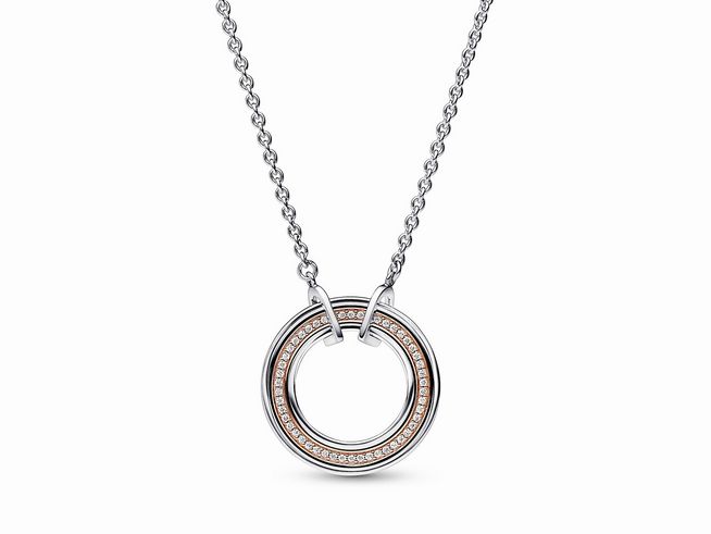 Pandora 382772C01-50 Bicolor Logo & Pavé Halskette - Sterling Silber mit Roségold Vergoldung - Zirkonia 50 cm