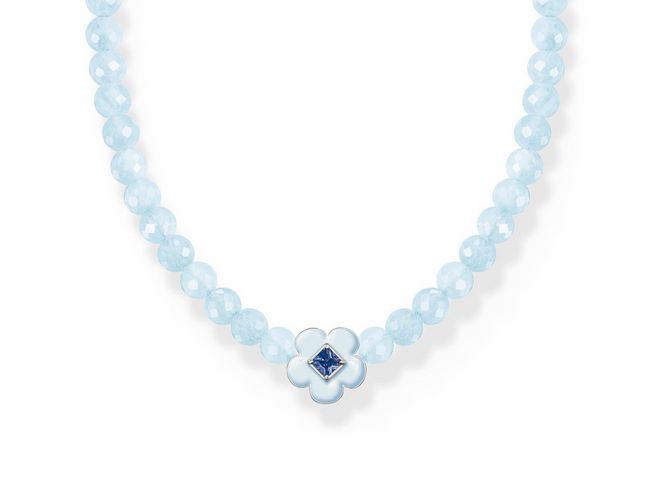 Thomas Sabo KE2182-496-1-L42v Choker - Silber + Emaille + Glas-Keramik Stein - blau - Blumen - 34 - 42 cm