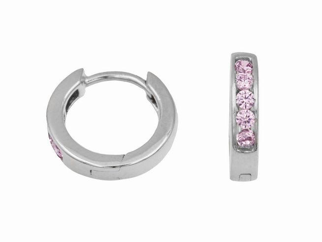 Creolen MODERN Sterling Silber rhodiniert zauberhaft Rosa Zirkonia