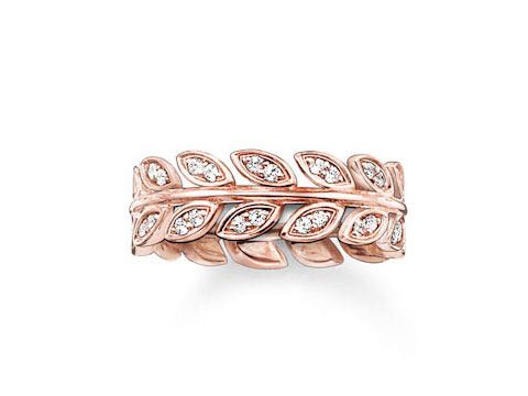 Thomas Sabo TR2016-416-14-52 Blätter Ring aus Sterling Silber, vergoldet in Roségold, verziert mit weißen Zirkonia, Größe 52 und elegantem Blattdesign.