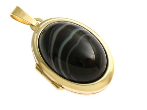 Schwarzer Sardonyx Cabochon - Gold 333 Medaillon