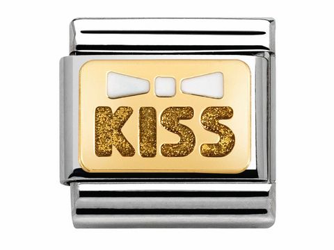 Nomination - 030280 35 - Classic - Weiße Schleife KISS Schriftzug - Gold + Emaille - ENGRAVED ELEGANCE