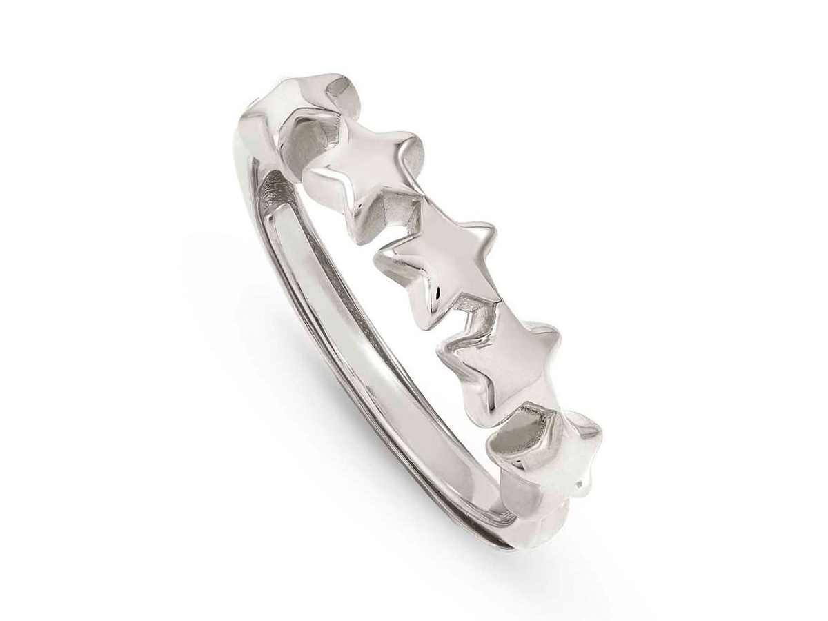 Ein eleganter Ring aus rhodiniertem Sterling Silber mit fünf Sternen als Design-Elemente, passend für die Weite 11-17, hergestellt von Nomination Armonica.