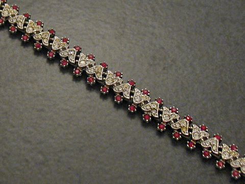 Strass Armband - rot - 17 cm - silberfarben - bezaubernd