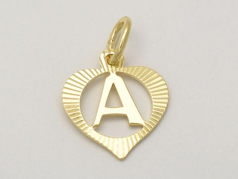 Herz Buchstabe A - Gold Anhänger - 333 Gold - diamantiert