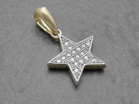 Anhänger - Stern - STAR - Sternchen - Gold 585 - funkelnd - Diamant - PAVÉ