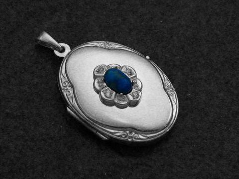 Howlite blau - Medaillon Cabochon Sterling Silber - Zirkonia