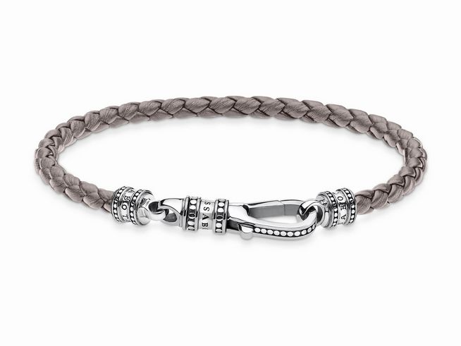 Thomas Sabo Armband - A2012-682-5-L17 Geflochten - Sterling Silber - geschw. + Leder grau 17 cm