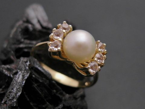 Gold Perlen Ring - edel - Gr. 51,5 - 6,9 mm Zuchtperle + Zirkonia - Gold 333