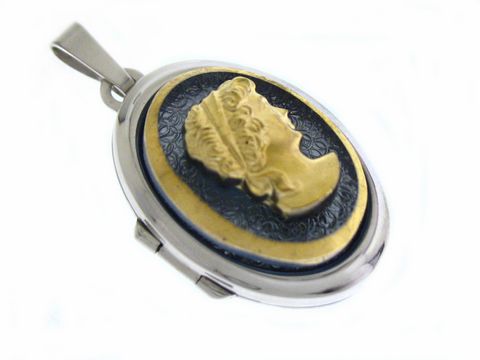 Dame blau - Medaillon mit Cabochon - Weißgold 585