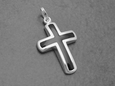 Kreuz massiv glanz schwarz - Sterling Silber Anhänger - Lack Schwarz