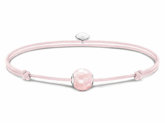 Thomas Sabo A2113-813-9-L22V Armband - Textil mit Karma Bead - Silber & Nylon & Rosenquarz - Rosa-Pink - bis 22 cm