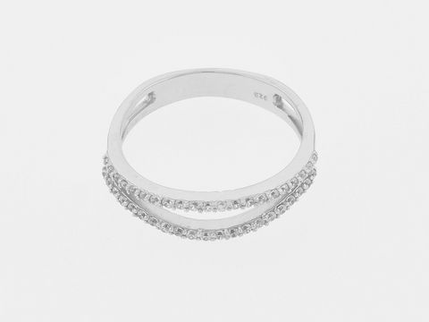 Ring Silber rhod. - Gr. 58 - zart - Zirkonia - Doppelring