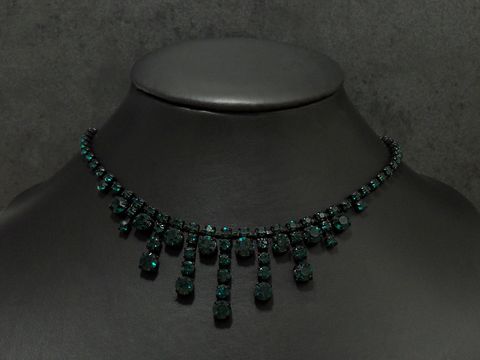 Strass Kette - prächtig - GRÜN - 44,5-48 cm - schwarz