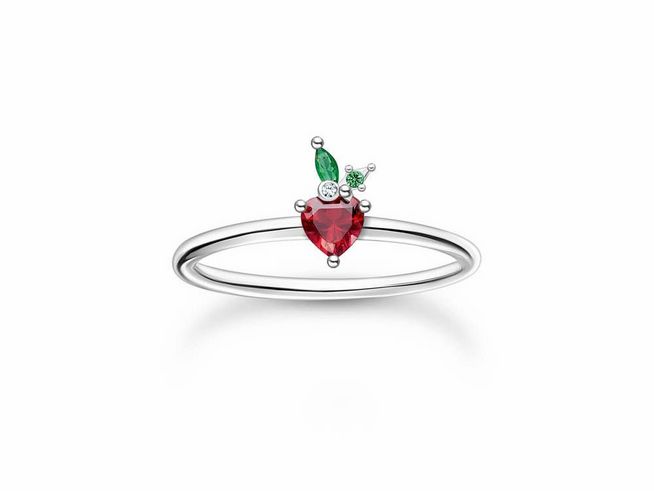 Thomas Sabo Ring - TR2350-699-7-56 - Erdbeere - Sterling Silber + Glas-Keramik Stein - Gr. 56