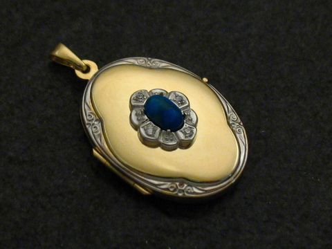 Howlite blau - Medaillon Cabochon Gold 585 bicolor