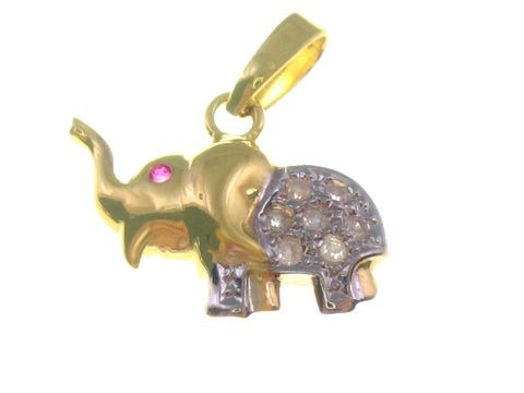 Kleiner Elefant - WEIßGOLD Gold Anhänger mit Diamant -