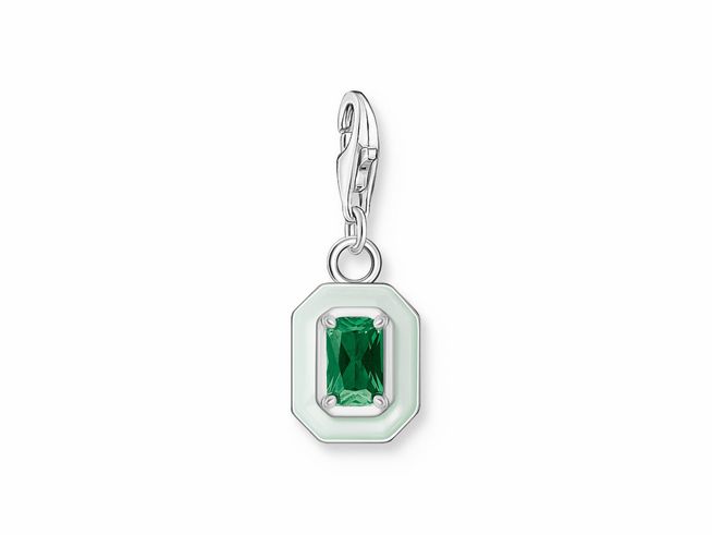 Thomas Sabo 1917-496-6 Charm-Anhänger - Silber + Emaille + Glas-Keramik Stein - grün - Oktagon