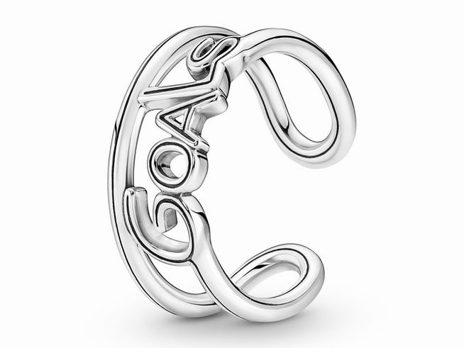 Verstellbarer offener Ring von Pandora aus Sterling Silber mit der Gravur Goal, Größe 54/17,5, modern und stilvoll, ideal für jeden Anlass.