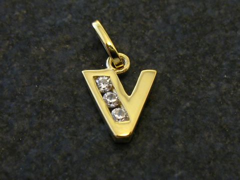 V Buchstaben Initialen Anhänger Gold mit Zirkonia