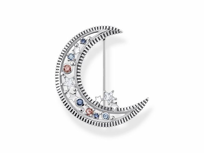 Thomas Sabo X0283-945-7 - Brosche - Sterling Silber - geschwärzt + syn. Spinell + Zirkonia - Mond