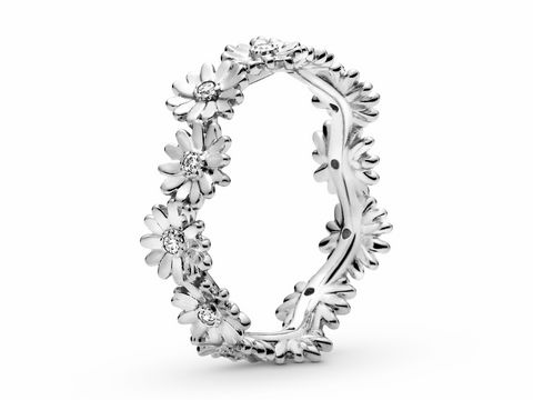 Silberner Ring von Pandora mit Blümchen-Design und Zirkonia, Größe 58, für einen eleganten und verspielten Look.