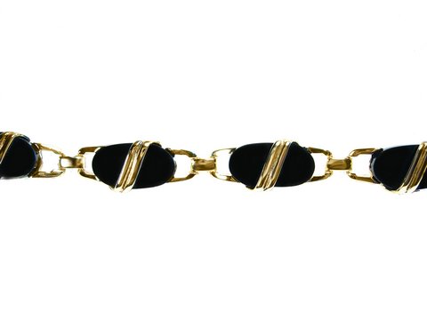 Gold auf Silber Armband! 19 cm x 11mm - Echt Onyx