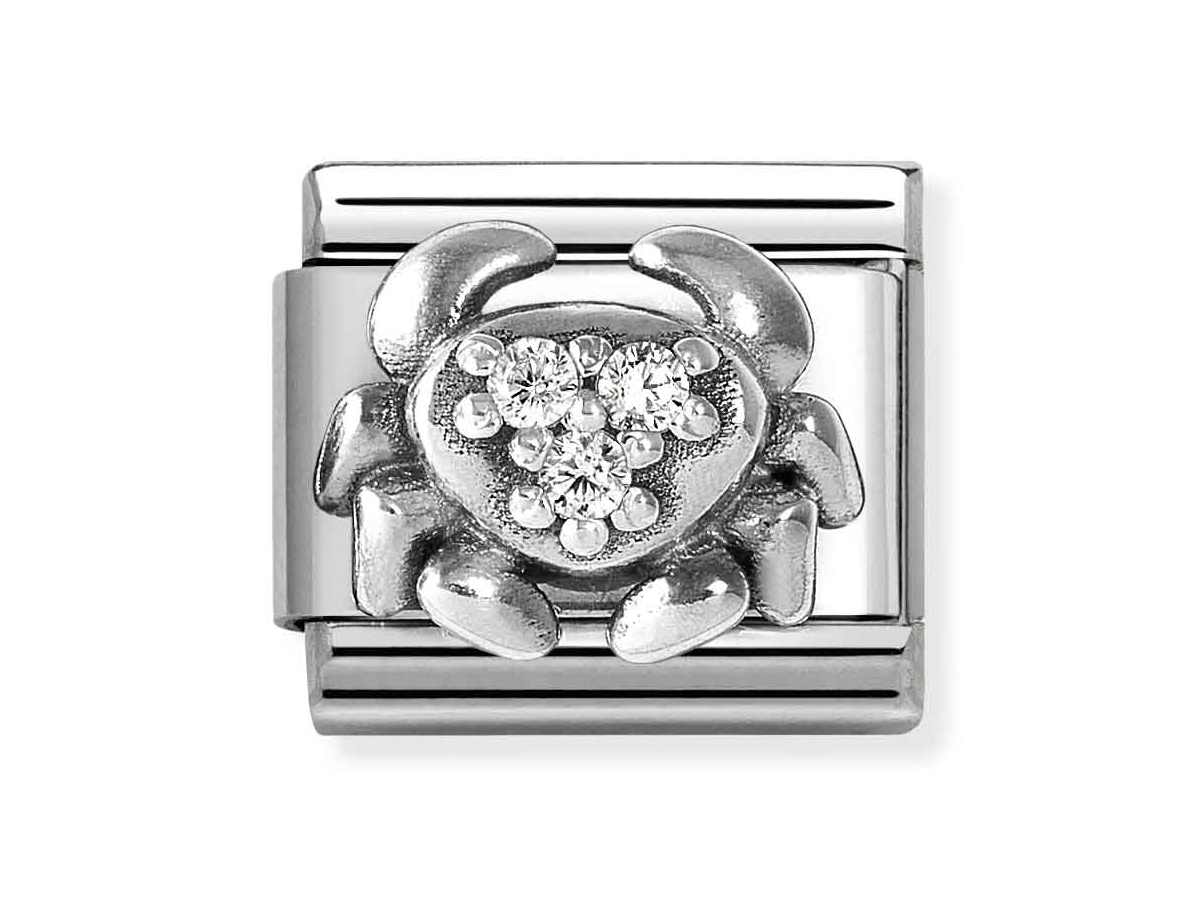 Sterling Silber Charm mit Krebs-Motiv, verziert mit Zirkonia, aus der Kollektion von Nomination, ideal für die Darstellung des Sternzeichens Krebs, klassisches Design, neu und elegant.