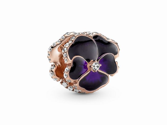 Pandora violetter Stiefmütterchen Blume Charm - 780777C01 - Roségold Verg. - Emaille Zirkonia - Lila