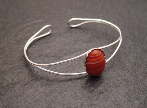 Roter Sardonyx - Cabochon Sterling Silber Armreif 17cm