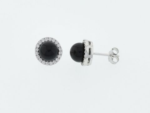 Silber Ohrringe - Rund - Silber - edel - Onyx + Zirkonia - Stecker