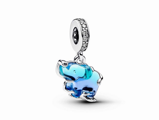 Pandora 793339C01 Blauer Murano-Glas Elefanten Charm-Anhänger - Sterling Silber - Zirkonia Blau