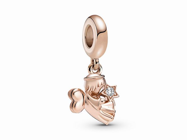 Pandora Charm Anhänger 789650C01 - Herz mit Engel - Roségold Vergoldung - Zirkonia - klar