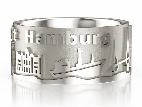 Hamburg Ring - Stadtring - 925 Sterling Silber rhodiniert - 10 mm - Gr. 58