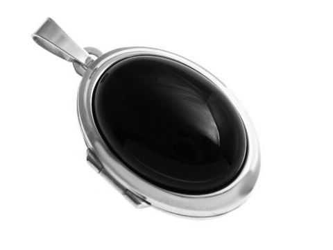 Onyx Cabochon rhod. Sterling Silber Medaillon - schwarz