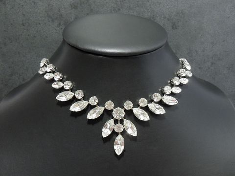 Strass Kette - individuell - WEIß - 43-46 cm - silberfarben