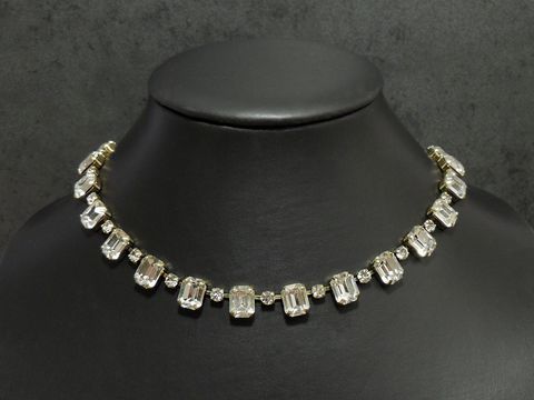 Strass Kette - kultig - WEIß - 40-43 cm - goldfarben