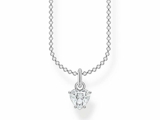 Charming Kette von Thomas Sabo aus Sterling Silber mit einem herzförmigen Zirkonia in weiß, Anhänger an feiner Kette, verstellbare Länge von 38 bis 45 cm, elegantes Schmuckstück.