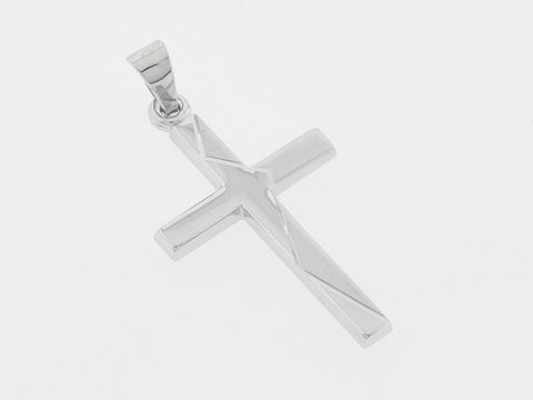 Kreuz Silber Anhänger - Zickzack Muster - teilmattiert - diamantiert