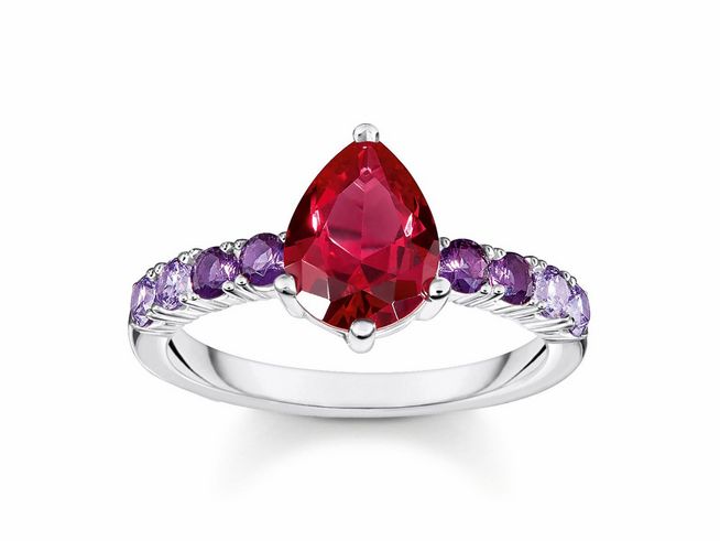 Thomas Sabo Ring TR2442-477-7-54 - Silber & Glas-Keramik Stein & synth. Korund & Zirkonia - Glamour in Violett - Gr. 54