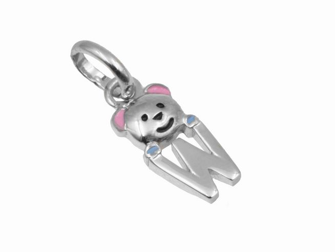 Anhänger Teddy Buchstabe W - 925 Sterling Silber - poliert - rhodiniert