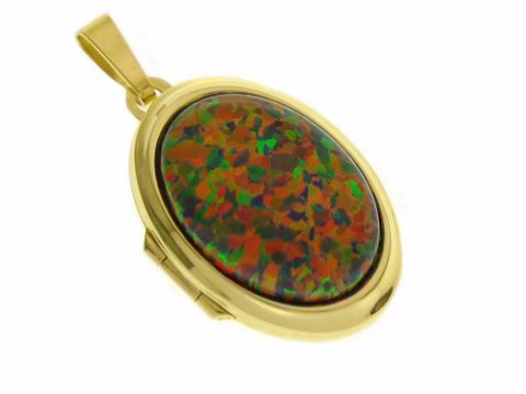 Syn. Opal bunt fein Medaillon Cabochon Gold 750