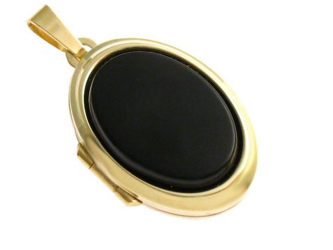 Onyx Cabochon - Gold 333 Medaillon - black