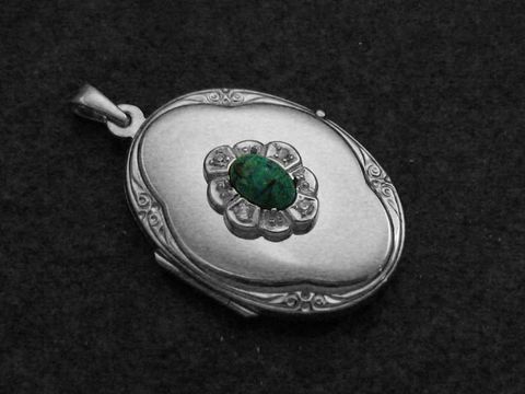 Chrysokoll Medaillon Cabochon Sterling Silber rhod.