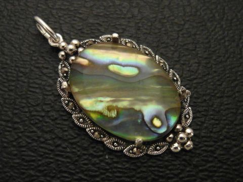 Cabochon - Abalone-Muschel - Silber Medaillon Anhänger